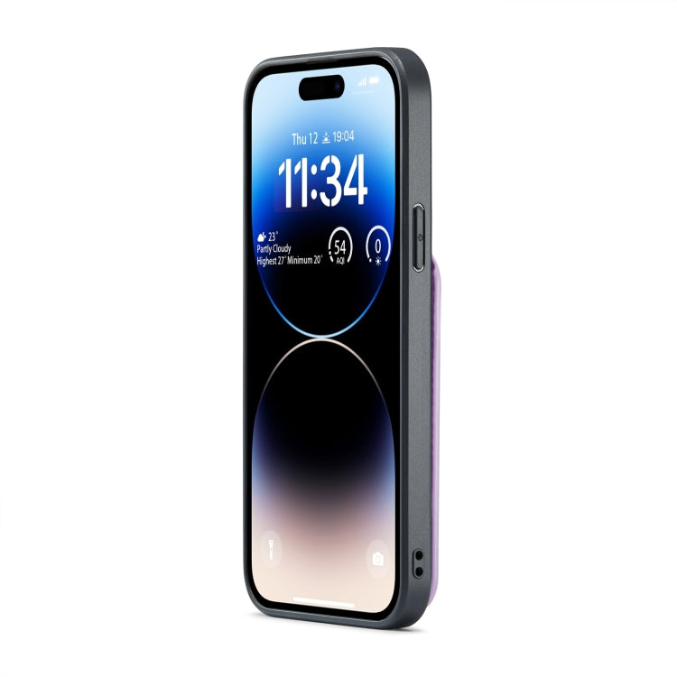 For iPhone 15 Pro Max Fierre Shann Crazy Horse Card Holder Back Cover PU Phone Case(Purple) - HoMEdemic™ 
