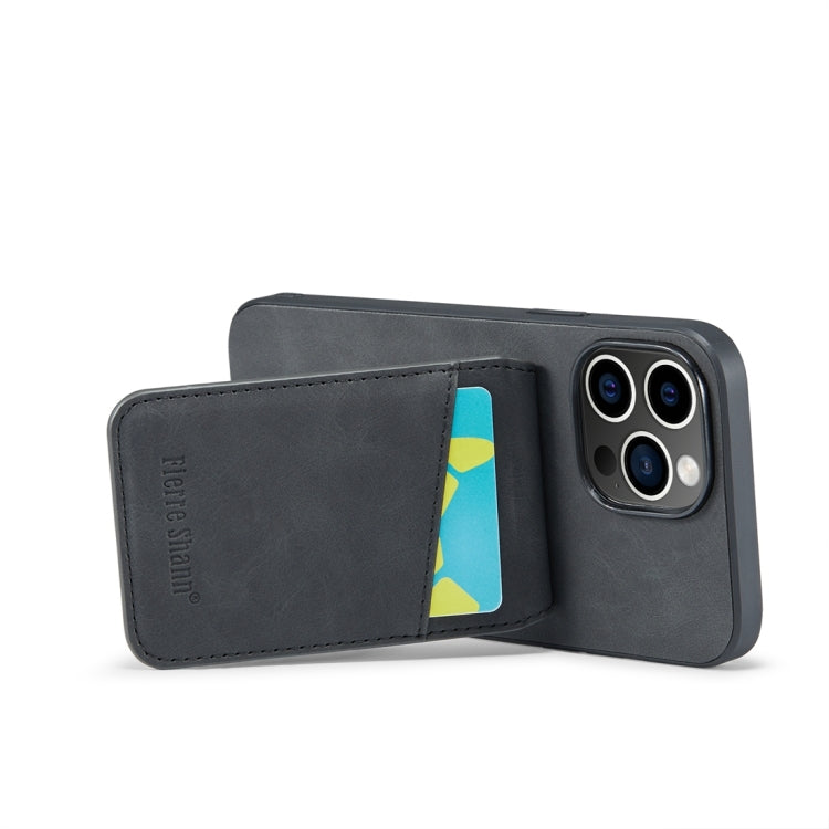 For iPhone 15 Pro Fierre Shann Crazy Horse Card Holder Back Cover PU Phone Case(Black) - HoMEdemic™ 