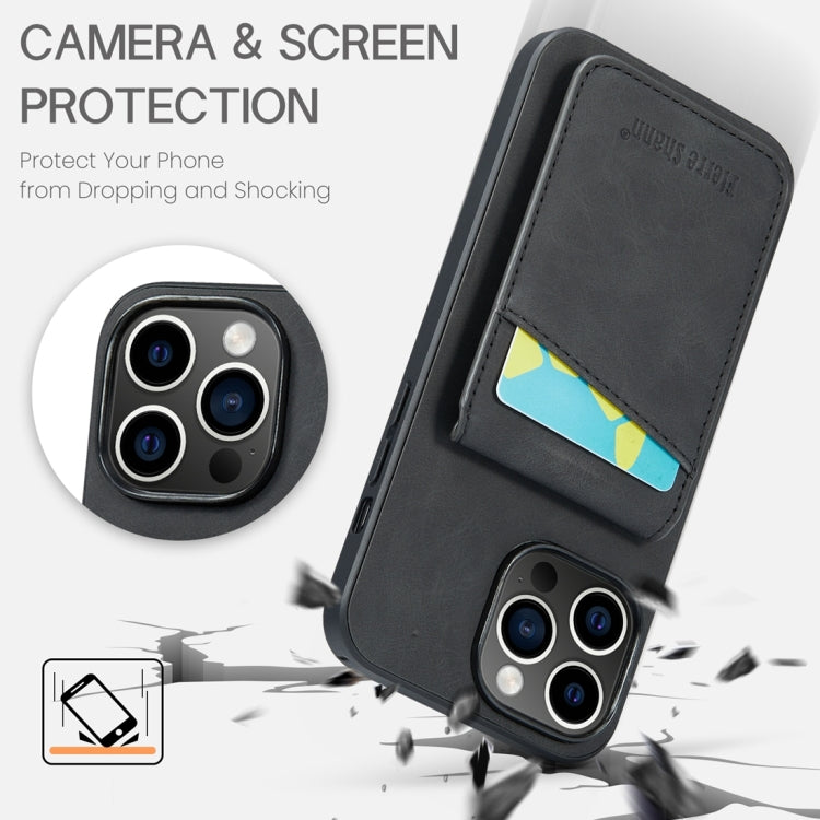 For iPhone 15 Pro Fierre Shann Crazy Horse Card Holder Back Cover PU Phone Case(Black) - HoMEdemic™ 
