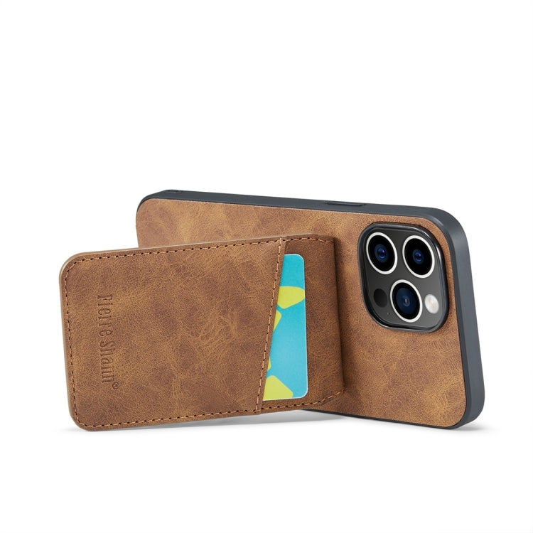 For iPhone 15 Pro Fierre Shann Crazy Horse Card Holder Back Cover PU Phone Case(Brown) - HoMEdemic™ 