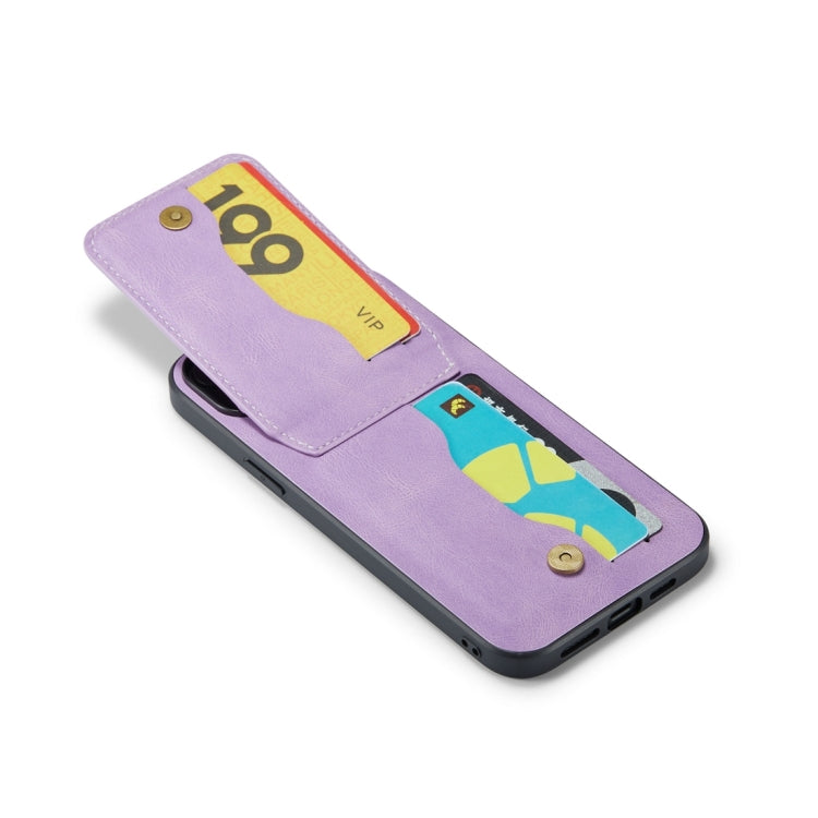 For iPhone 15 Pro Fierre Shann Crazy Horse Card Holder Back Cover PU Phone Case(Purple) - HoMEdemic™ 