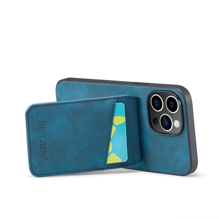 For iPhone 15 Pro Fierre Shann Crazy Horse Card Holder Back Cover PU Phone Case(Blue) - HoMEdemic™ 