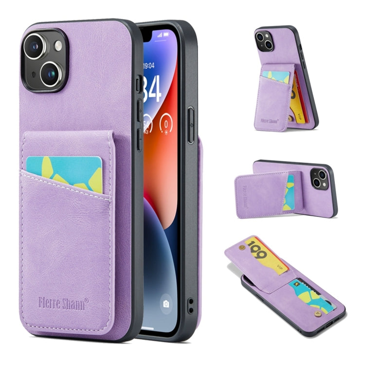 For iPhone 15 Plus Fierre Shann Crazy Horse Card Holder Back Cover PU Phone Case(Purple) - HoMEdemic™ 