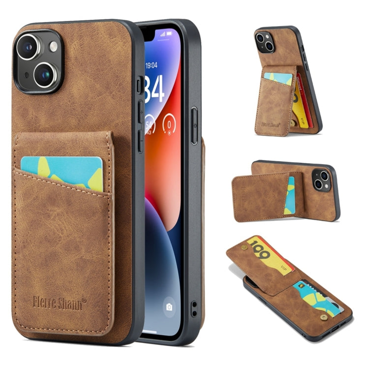 For iPhone 15 Fierre Shann Crazy Horse Card Holder Back Cover PU Phone Case(Brown) - HoMEdemic™ 