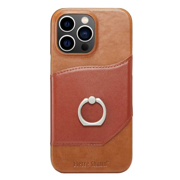 For iPhone 15 Pro Max Fierre Shann Oil Wax Texture Genuine Leather Back Cover Phone Case(Brown) - HoMEdemic™ 