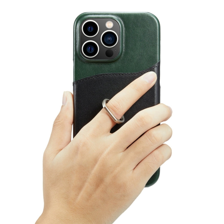 For iPhone 15 Pro Fierre Shann Oil Wax Texture Genuine Leather Back Cover Phone Case(Black) - HoMEdemic™ 