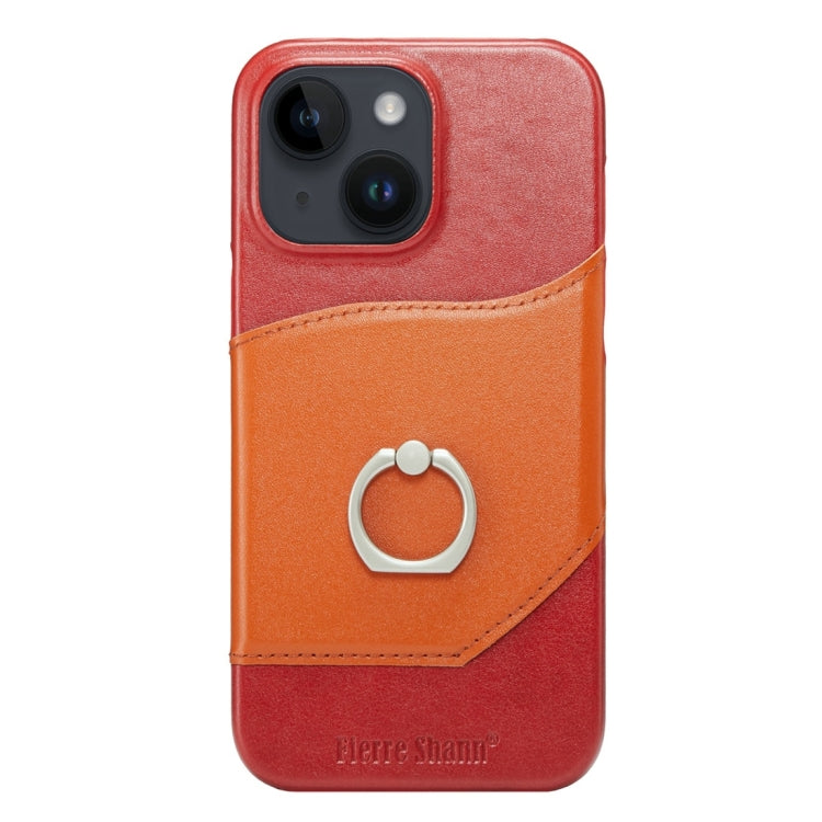 For iPhone 15 Fierre Shann Oil Wax Texture Genuine Leather Back Cover Phone Case(Red) - HoMEdemic™ 