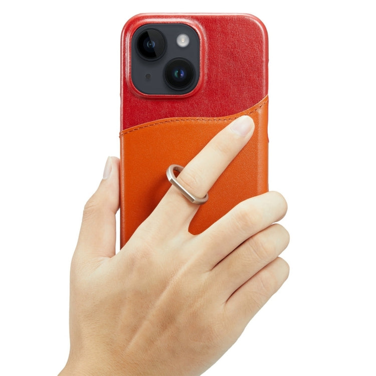 For iPhone 15 Fierre Shann Oil Wax Texture Genuine Leather Back Cover Phone Case(Red) - HoMEdemic™ 
