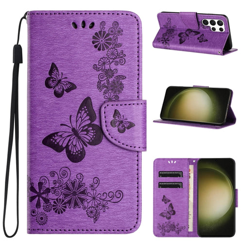 For Samsung Galaxy S24 Ultra 5G Butterfly Embossed Flip Leather Phone Case(Purple) - HoMEdemic™ 