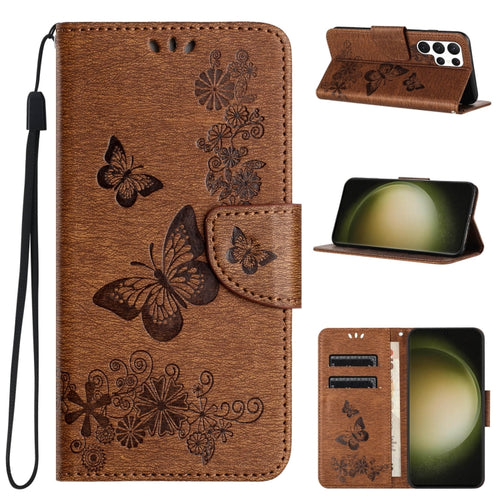 For Samsung Galaxy S24 Ultra 5G Butterfly Embossed Flip Leather Phone Case(Brown) - HoMEdemic™ 