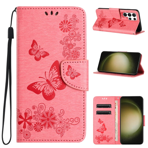 For Samsung Galaxy S24 Ultra 5G Butterfly Embossed Flip Leather Phone Case(Pink) - HoMEdemic™ 