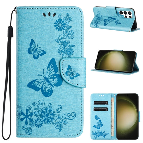 For Samsung Galaxy S24 Ultra 5G Butterfly Embossed Flip Leather Phone Case(Blue) - HoMEdemic™ 