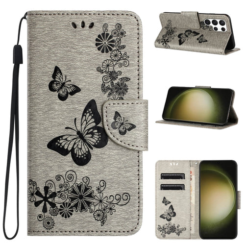 For Samsung Galaxy S24 Ultra 5G Butterfly Embossed Flip Leather Phone Case(Grey) - HoMEdemic™ 