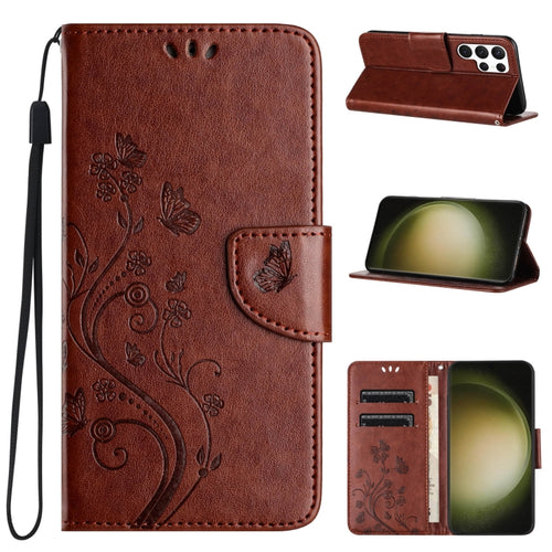 For Samsung Galaxy S24 Ultra 5G Butterfly Flower Pattern Flip Leather Phone Case(Brown) - HoMEdemic™ 