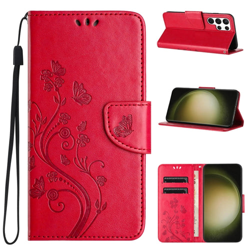 For Samsung Galaxy S24 Ultra 5G Butterfly Flower Pattern Flip Leather Phone Case(Red) - HoMEdemic™ 