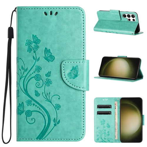 For Samsung Galaxy S24 Ultra 5G Butterfly Flower Pattern Flip Leather Phone Case(Green) - HoMEdemic™ 