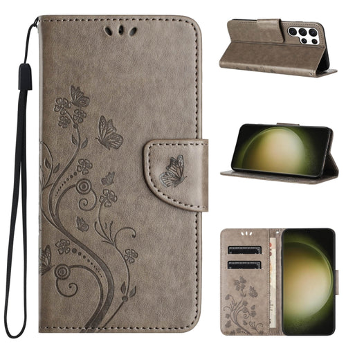 For Samsung Galaxy S24 Ultra 5G Butterfly Flower Pattern Flip Leather Phone Case(Grey) - HoMEdemic™ 