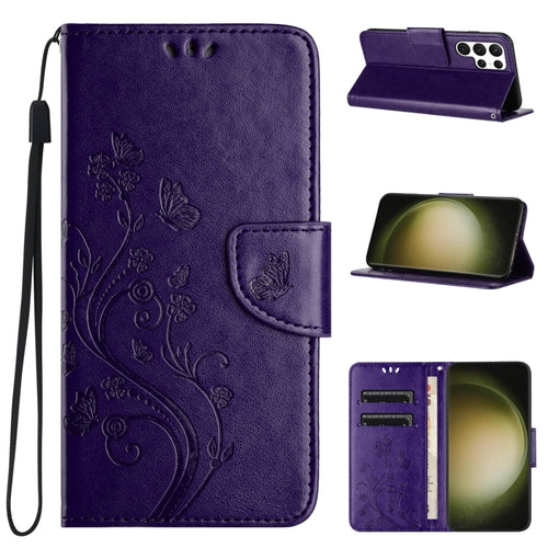 For Samsung Galaxy S24 Ultra 5G Butterfly Flower Pattern Flip Leather Phone Case(Dark Purple) - HoMEdemic™ 