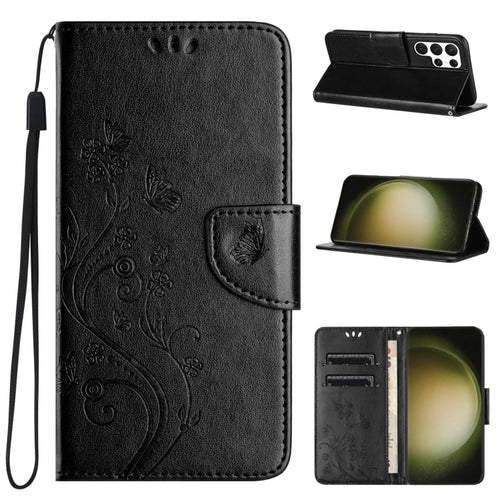 For Samsung Galaxy S24 Ultra 5G Butterfly Flower Pattern Flip Leather Phone Case(Black) - HoMEdemic™ 