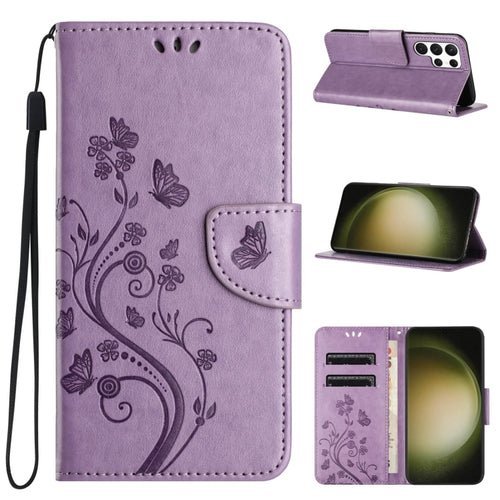 For Samsung Galaxy S24 Ultra 5G Butterfly Flower Pattern Flip Leather Phone Case(Light Purple) - HoMEdemic™ 