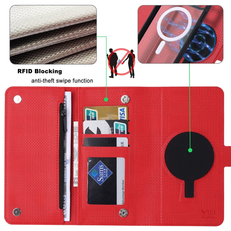 For iPhone 13 Pro Max ViLi GHB Series MagSafe Magnetic Zipper Leather Phone Case(Red) - HoMEdemic™ 