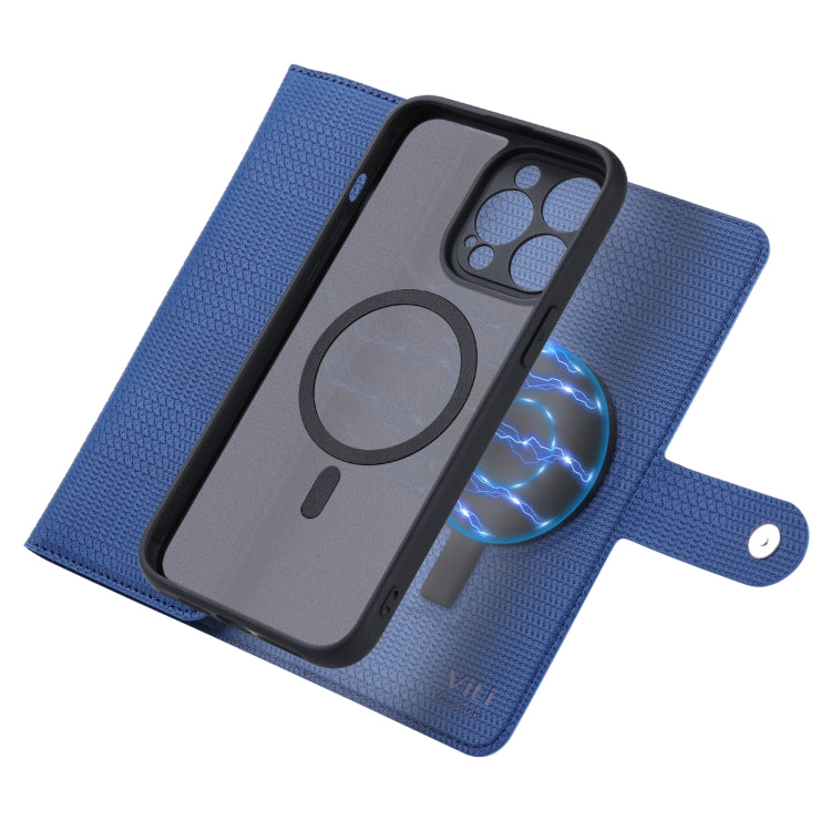 For iPhone 13 Pro Max ViLi GHB Series MagSafe Magnetic Zipper Leather Phone Case(Blue) - HoMEdemic™ 