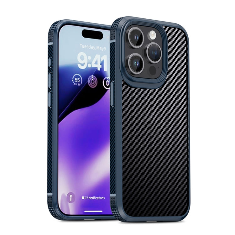 For iPhone 15 Pro iPAKY MG Series Carbon Fiber PC + TPU Protective Phone Case(Blue) - HoMEdemic™ 