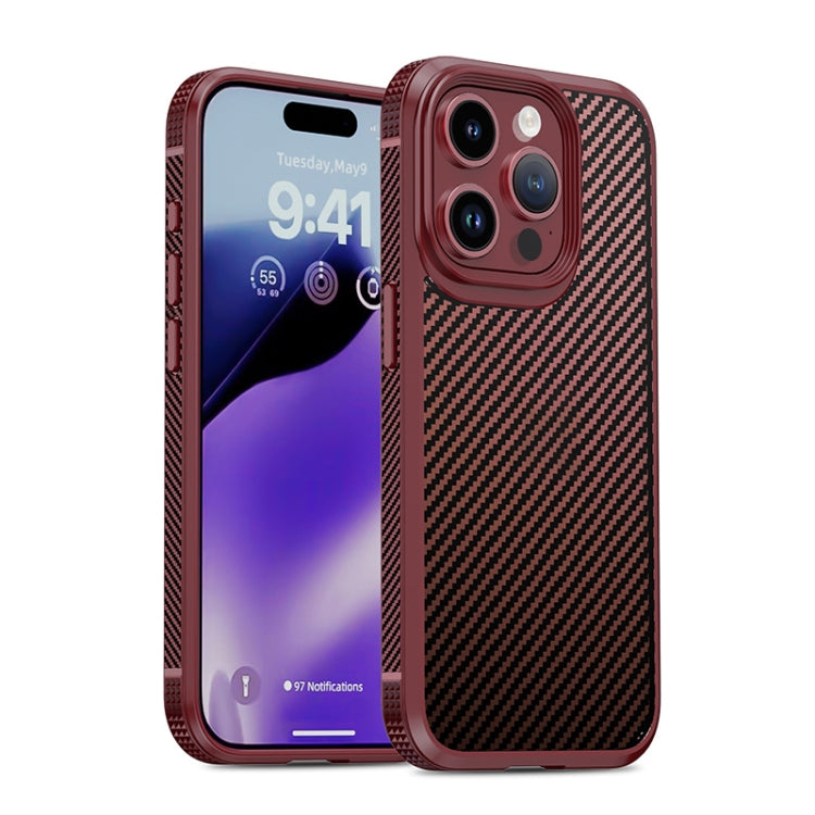 For iPhone 15 Pro iPAKY MG Series Carbon Fiber PC + TPU Protective Phone Case(Dark Red) - HoMEdemic™ 