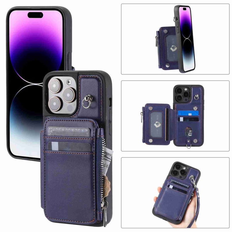 For iPhone 15 Pro Max Zipper Card Slots RFID Phone Case(Blue) - HoMEdemic™ 
