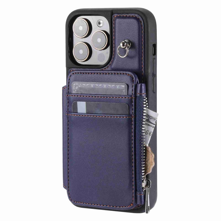 For iPhone 15 Pro Max Zipper Card Slots RFID Phone Case(Blue) - HoMEdemic™ 