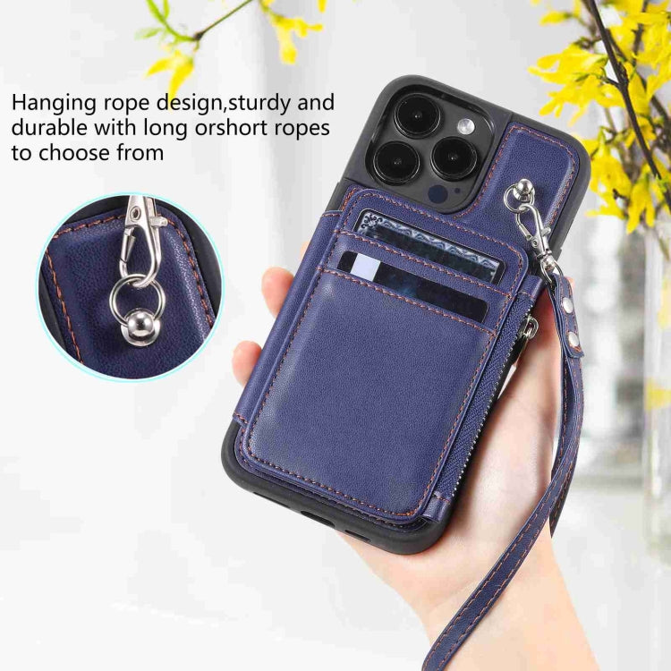 For iPhone 15 Pro Max Zipper Card Slots RFID Phone Case(Blue) - HoMEdemic™ 