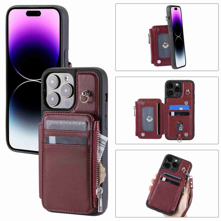 For iPhone 15 Pro Max Zipper Card Slots RFID Phone Case(Wine Red) - HoMEdemic™ 