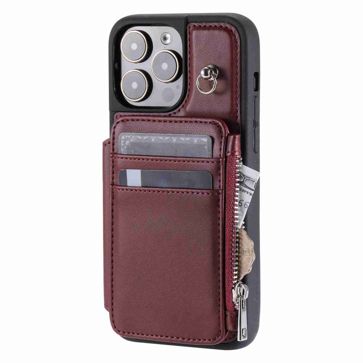 For iPhone 15 Pro Max Zipper Card Slots RFID Phone Case(Wine Red) - HoMEdemic™ 