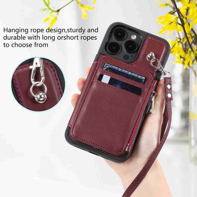 For iPhone 15 Pro Max Zipper Card Slots RFID Phone Case(Wine Red) - HoMEdemic™ 
