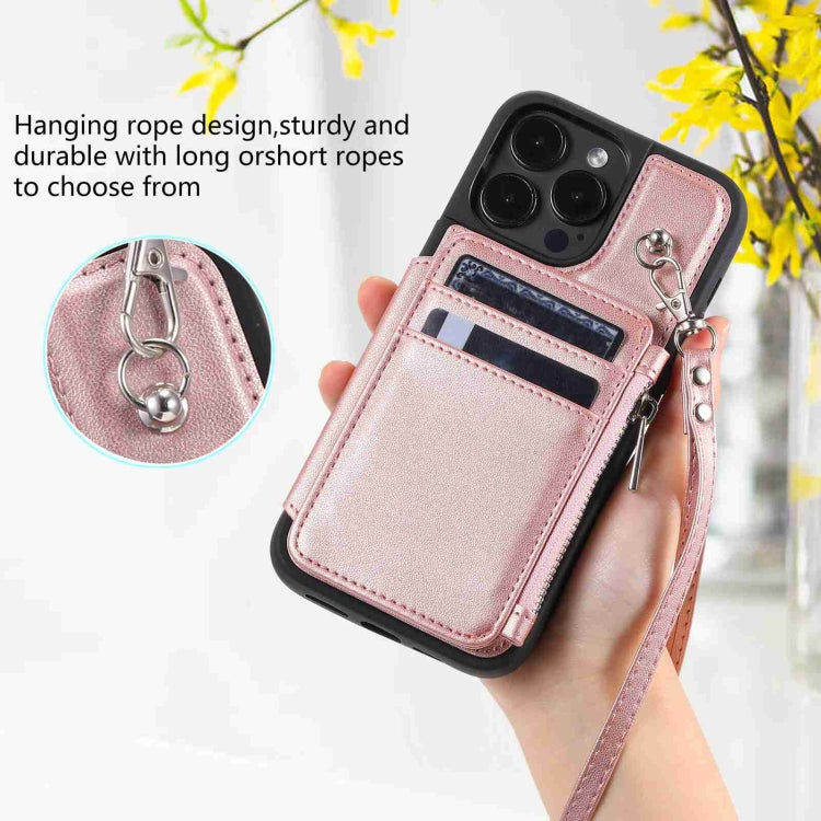 For iPhone 15 Pro Max Zipper Card Slots RFID Phone Case(Rose Gold) - HoMEdemic™ 