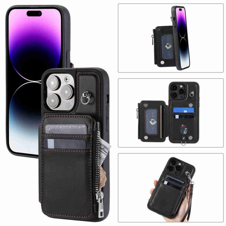 For iPhone 15 Pro Max Zipper Card Slots RFID Phone Case(Black) - HoMEdemic™ 