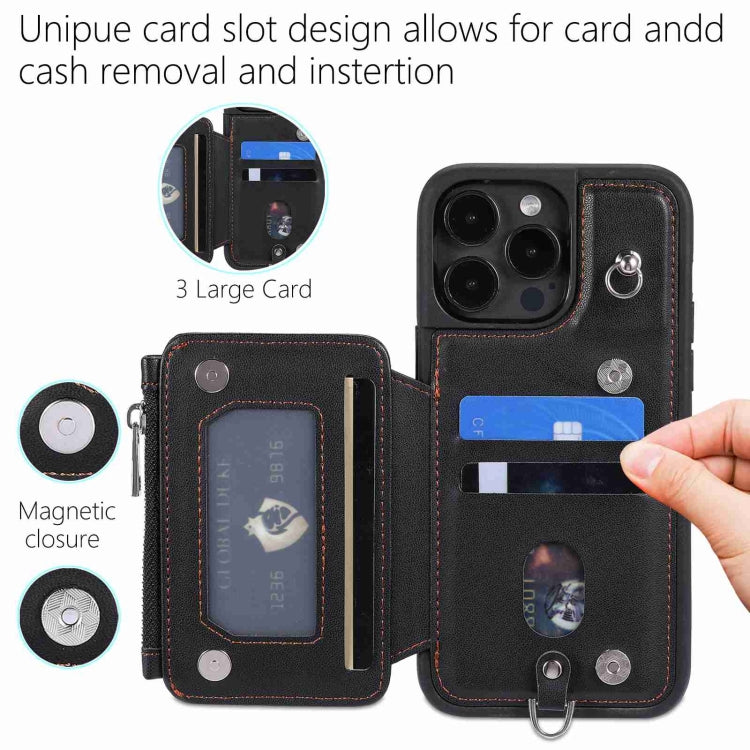 For iPhone 15 Pro Max Zipper Card Slots RFID Phone Case(Black) - HoMEdemic™ 