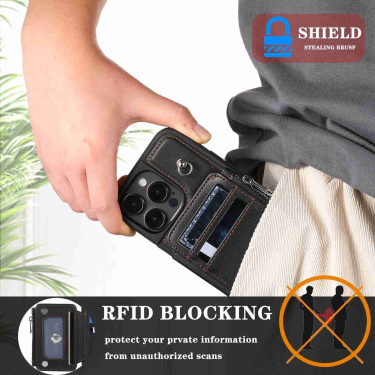 For iPhone 15 Pro Max Zipper Card Slots RFID Phone Case(Black) - HoMEdemic™ 
