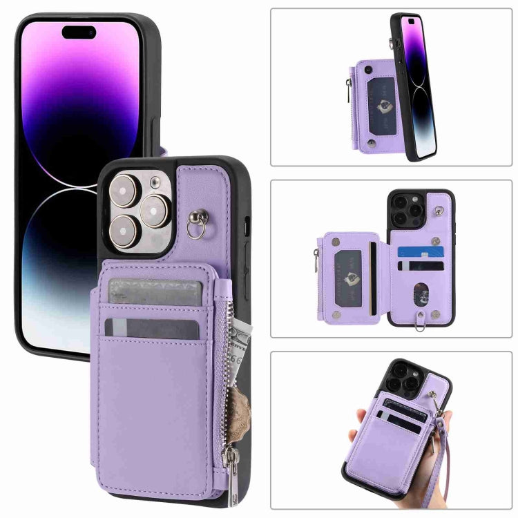 For iPhone 15 Pro Max Zipper Card Slots RFID Phone Case(Purple) - HoMEdemic™ 