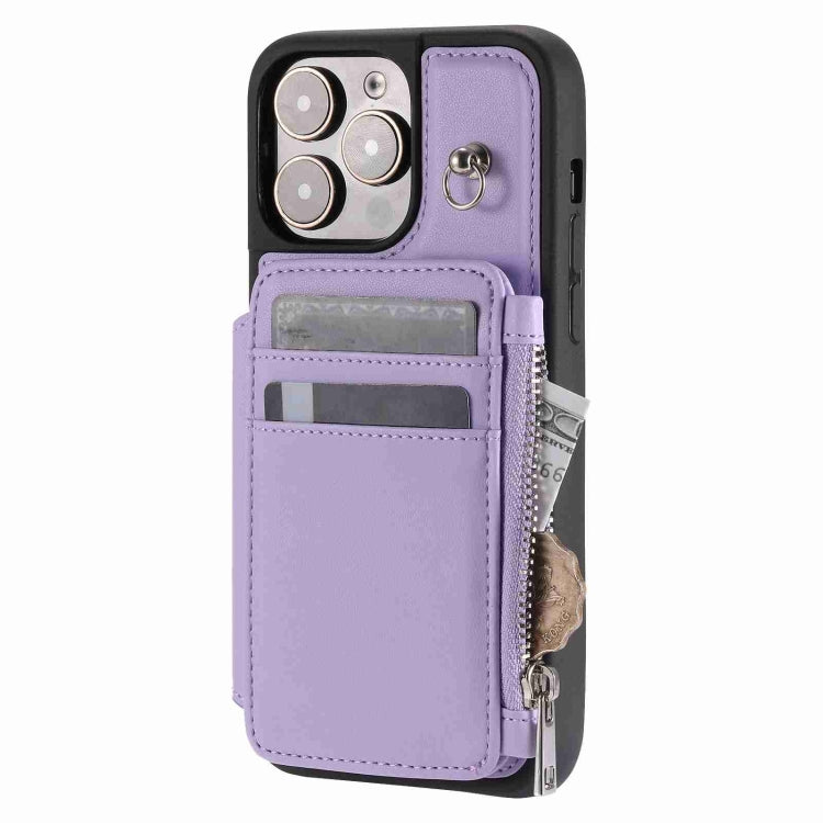 For iPhone 15 Pro Max Zipper Card Slots RFID Phone Case(Purple) - HoMEdemic™ 