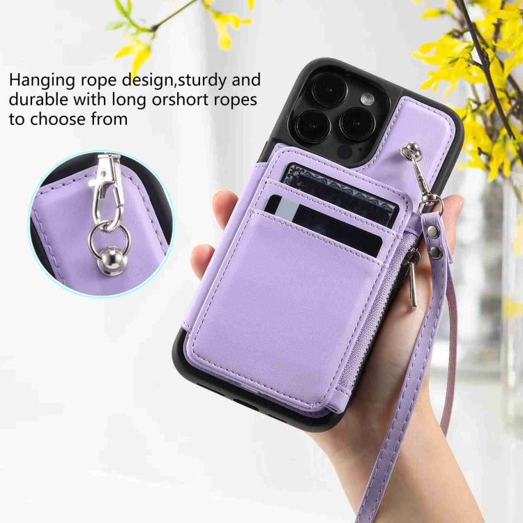 For iPhone 15 Pro Max Zipper Card Slots RFID Phone Case(Purple) - HoMEdemic™ 