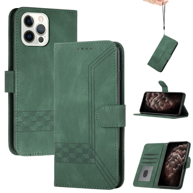 For iPhone 15 Pro Max Cubic Skin Feel Flip Leather Phone Case(Green) - HoMEdemic™ 