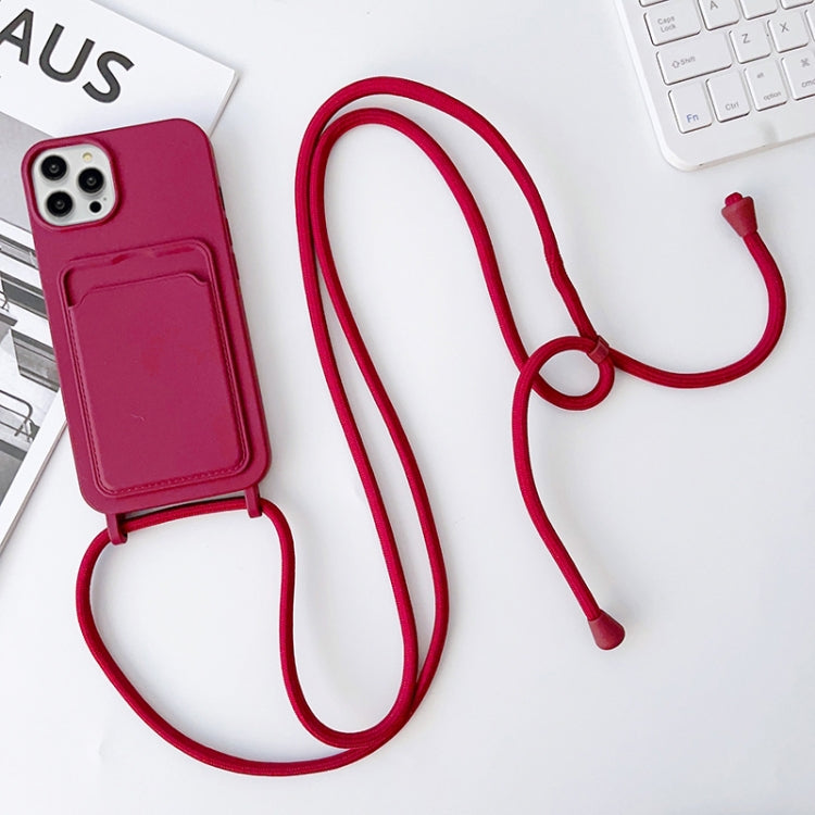 For iPhone 15 Pro Max Crossbody Lanyard Elastic Silicone Card Holder Phone Case(Wine Red) - HoMEdemic™ 