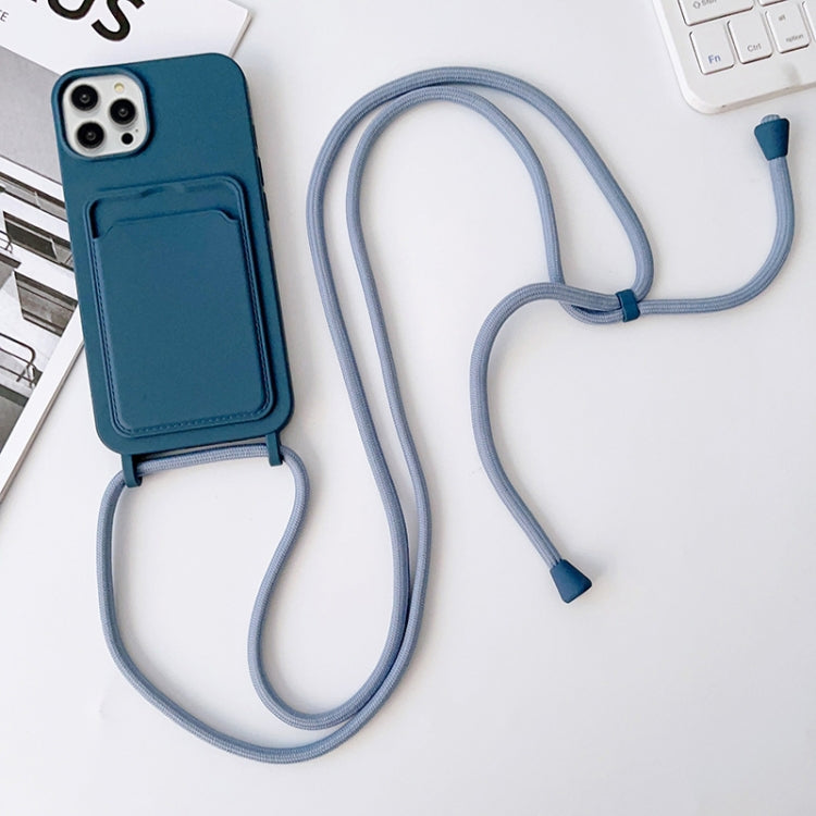 For iPhone 15 Pro Max Crossbody Lanyard Elastic Silicone Card Holder Phone Case(Blue) - HoMEdemic™ 