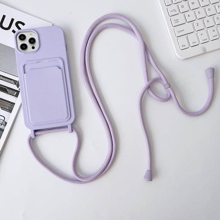 For iPhone 15 Pro Max Crossbody Lanyard Elastic Silicone Card Holder Phone Case(Lavender Purple) - HoMEdemic™ 