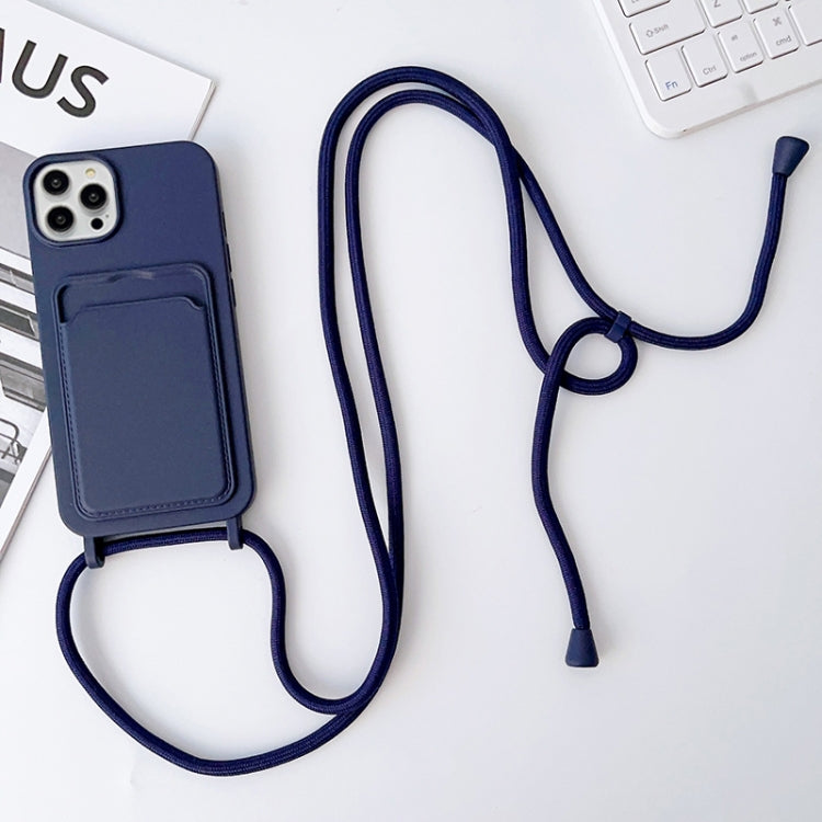 For iPhone 15 Pro Crossbody Lanyard Elastic Silicone Card Holder Phone Case(Dark Blue) - HoMEdemic™ 