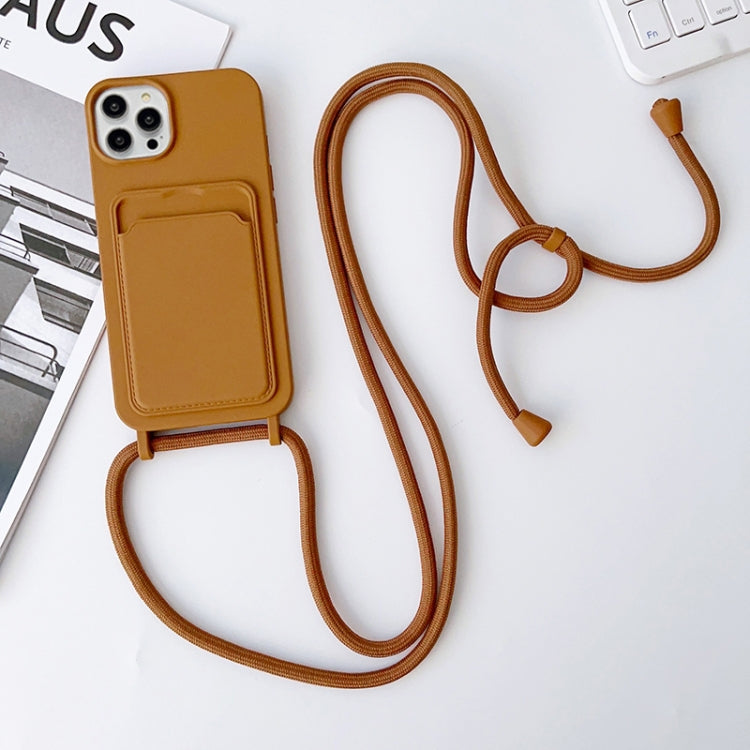 For iPhone 15 Pro Crossbody Lanyard Elastic Silicone Card Holder Phone Case(Brown) - HoMEdemic™ 