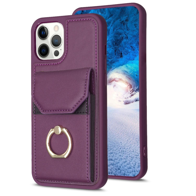 For iPhone 15 Pro Max BF29 Organ Card Bag Ring Holder Phone Case(Dark Purple) - HoMEdemic™ 