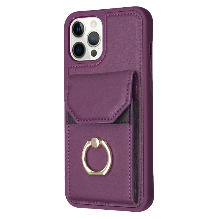 For iPhone 15 Pro Max BF29 Organ Card Bag Ring Holder Phone Case(Dark Purple) - HoMEdemic™ 