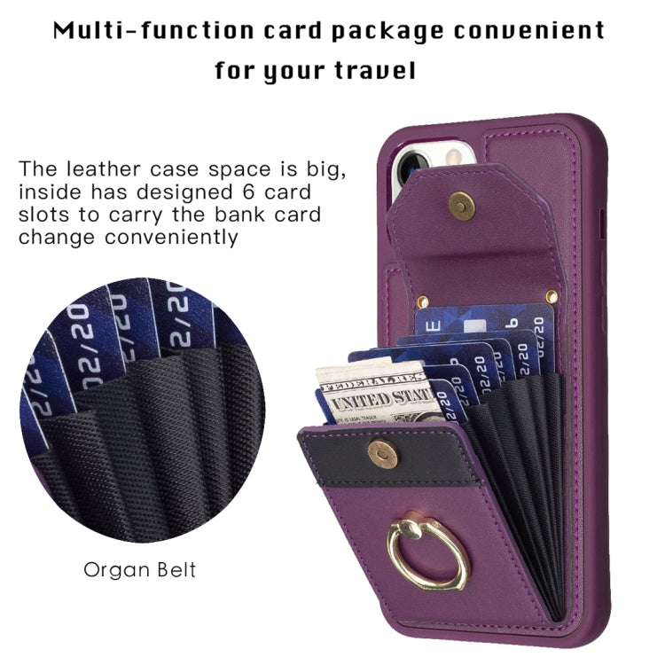 For iPhone 15 Pro Max BF29 Organ Card Bag Ring Holder Phone Case(Dark Purple) - HoMEdemic™ 